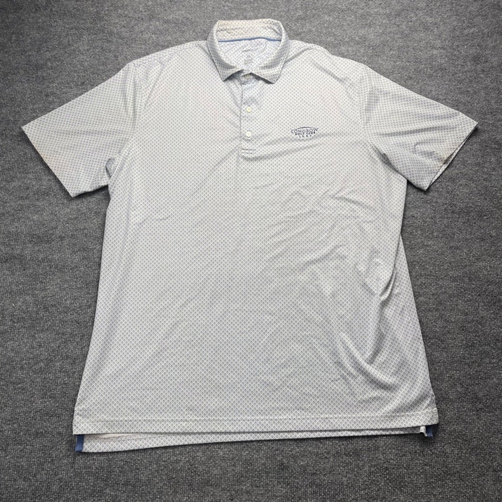 johnnie-O Mens XL Blue White Diamond Print Longbow Golf Club Performance Polo